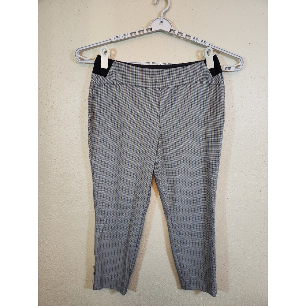 Investments Womens 12 Multicolor Check Ankle Pants Pull On Button Cuff Slim Leg